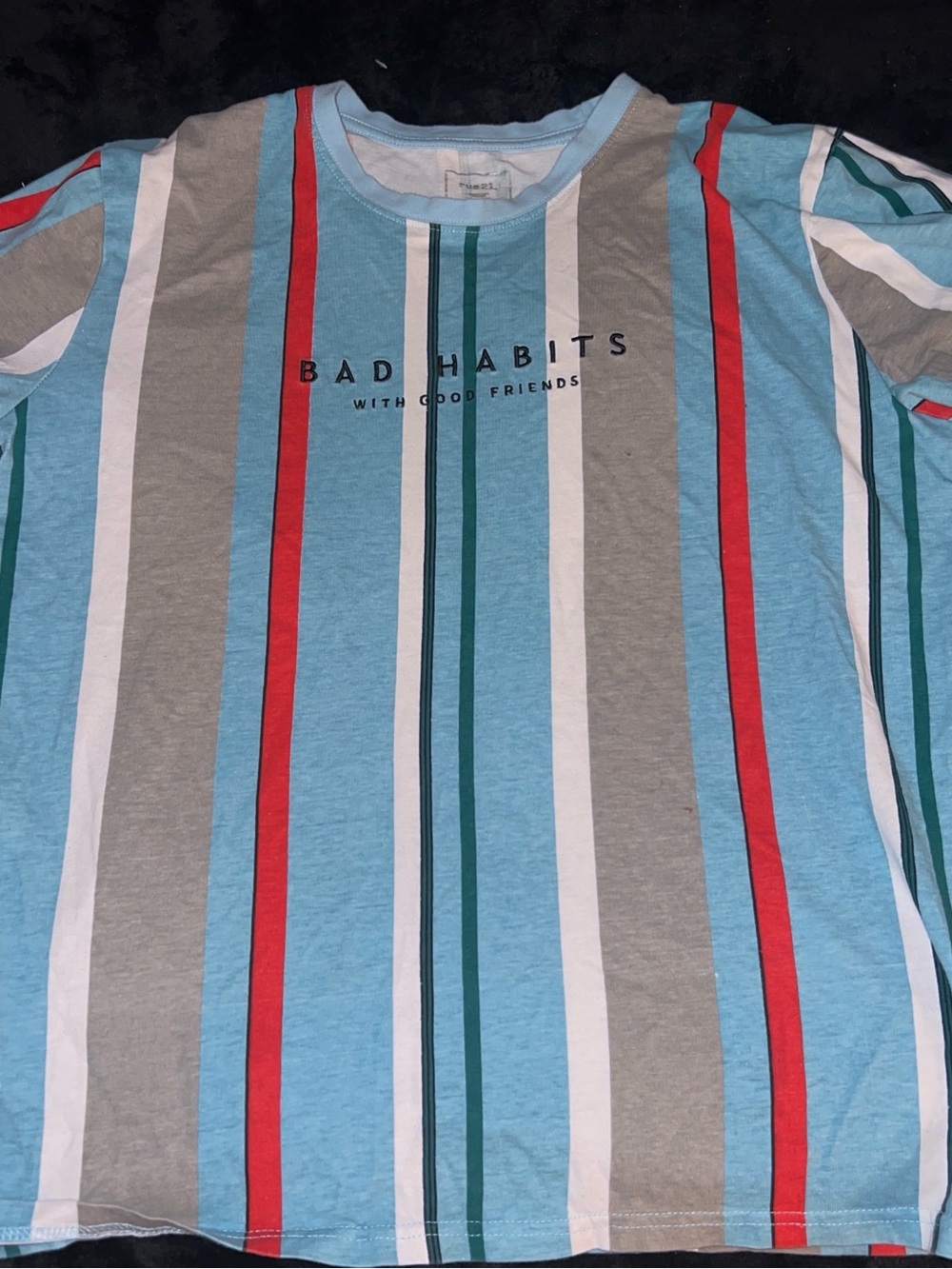 Bad Habit Striped Crewneck T-Shirt - Light Blue